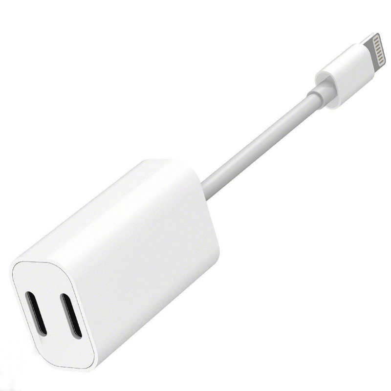 Adaptér pro iPhone 2x lightning konektor pro sluchátka i nabíjení - bílý