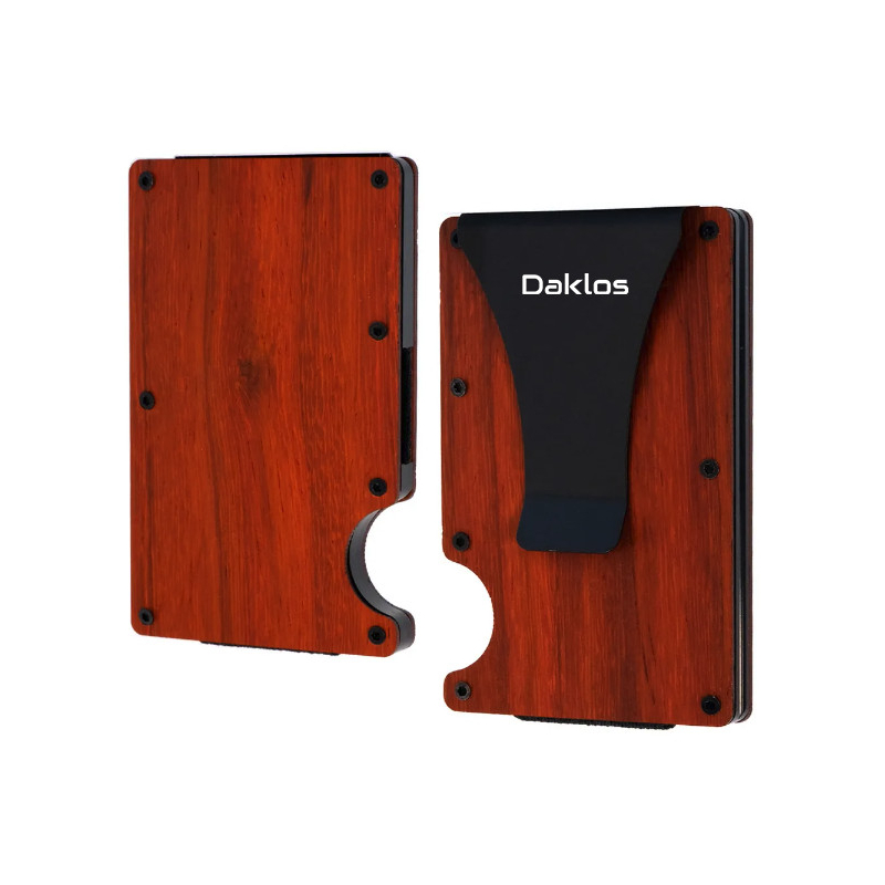 DAKLOS Wood RFID bezpečnostní dřevěná mini peněženka s klipem santalové dřevo