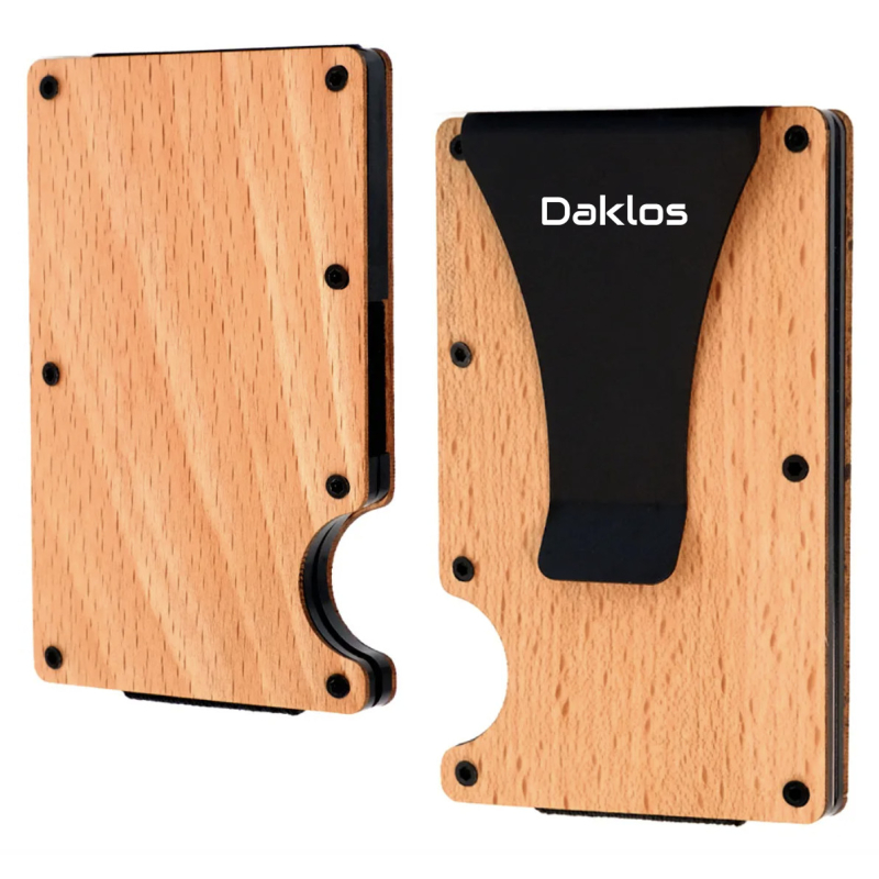 DAKLOS Wood RFID bezpečnostní dřevěná mini peněženka s klipem buk