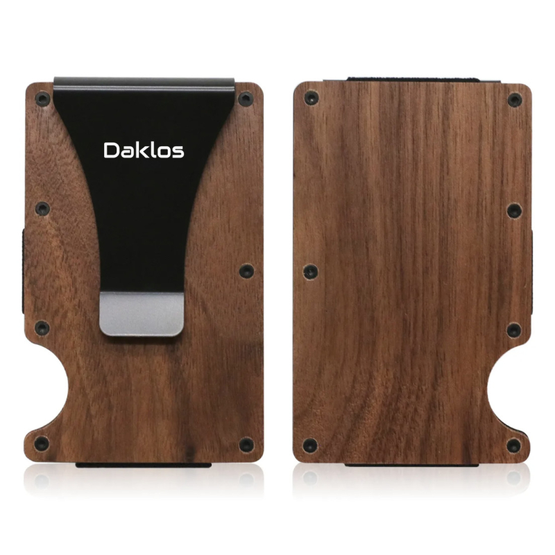 DAKLOS Wood RFID bezpečnostní dřevěná mini peněženka s klipem ořech