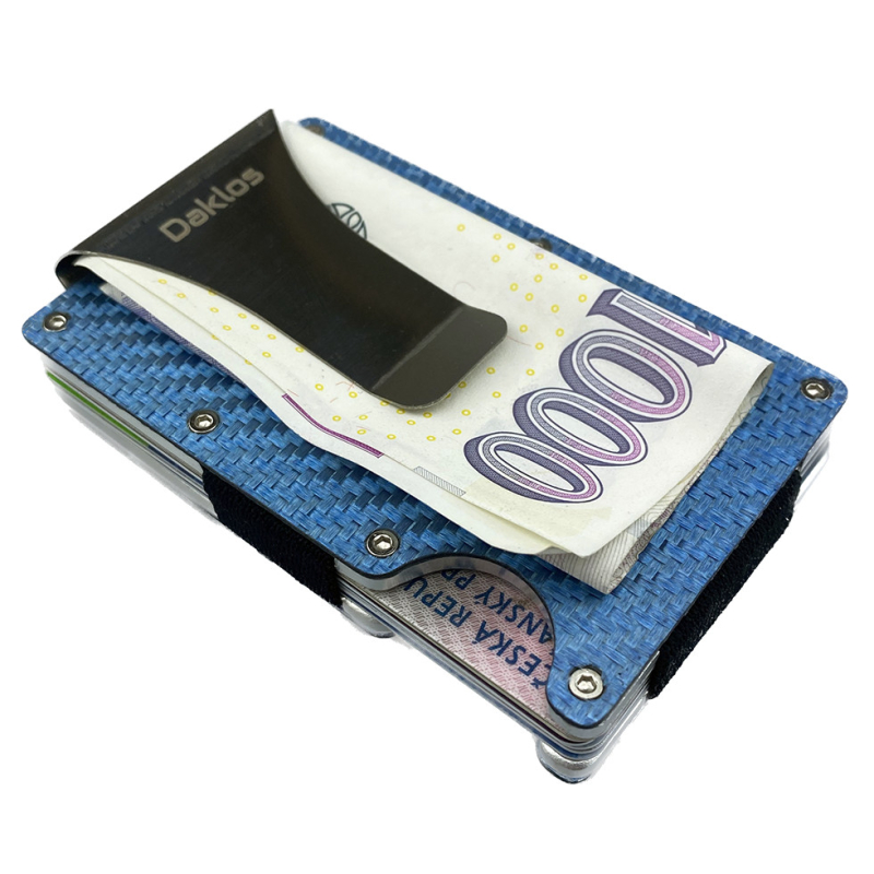Karbonová mini peněženka CARBET RFID carbon s klipem - modrá