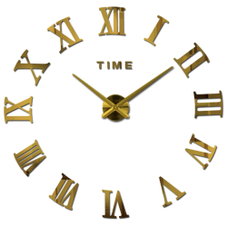 Velké nalepovací 3D nástěnné hodiny, Římské číslice, Zlaté