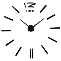 Velké nalepovací 3D nástěnné analogové hodiny - 12 - černé