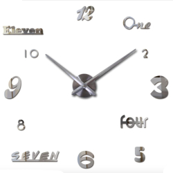Nalepovací 3D nástěnné analogové hodiny - číslice a slova 2 - stříbrné