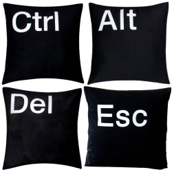 Ctrl Alt Del Esc potah na polštář 100% bavlna - 40 cm x 40 cm - černé