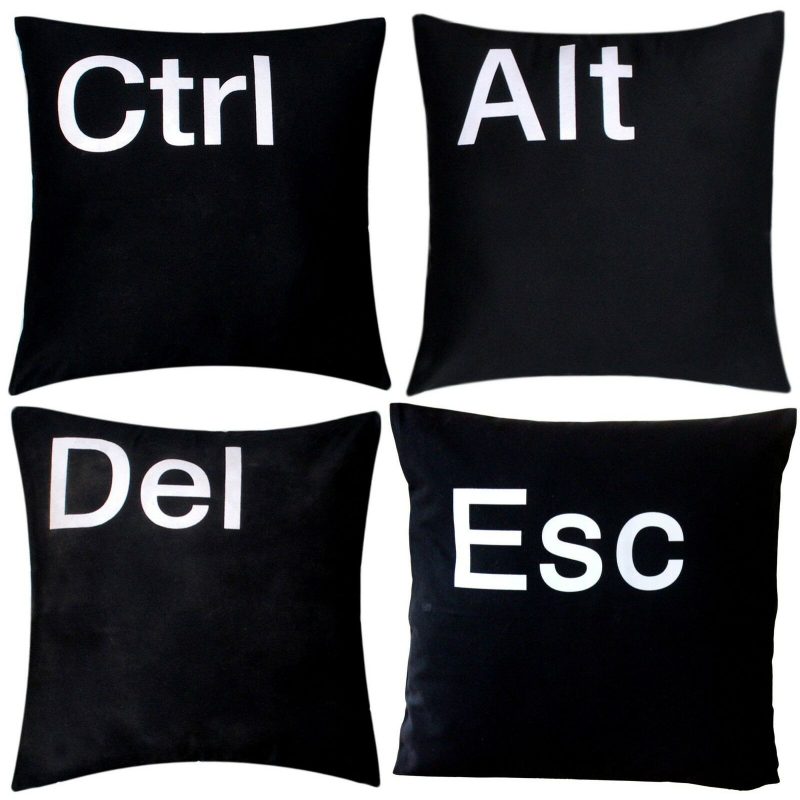 Ctrl Alt Del Esc polštář 100% bavlna - 40 cm x 40 cm - černé, Varianta Ctrl