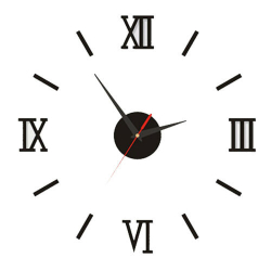 Nalepovací 3D nástěnné analogové hodiny - římské číslice - černé