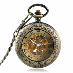 Luxusní automatické kapesní hodinky s průhledným ciferníkem a římskými číslicemi