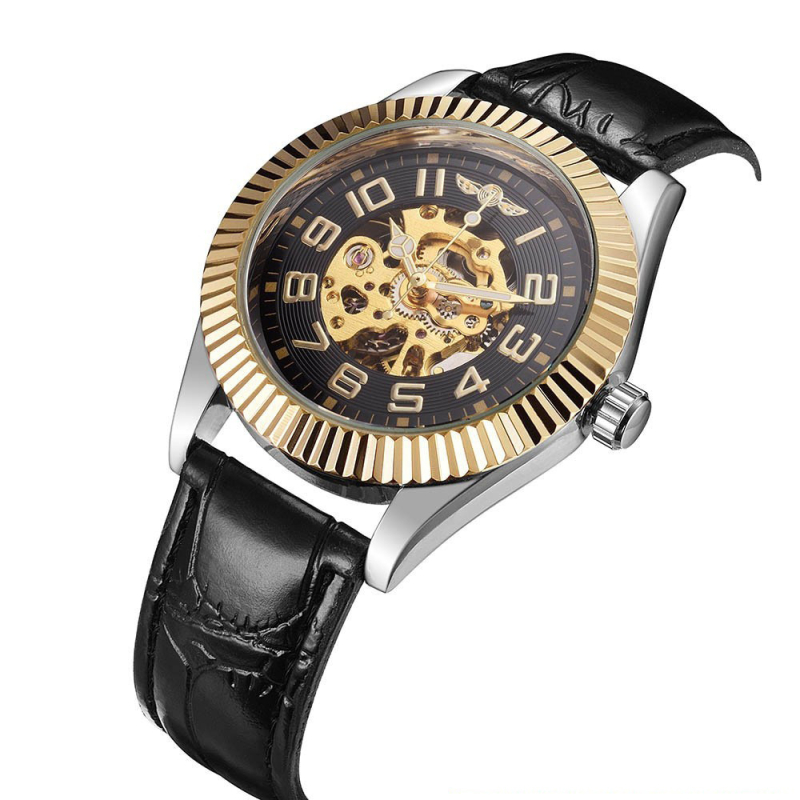 Luxusní hodinky WINNER s průhledným ciferníkem ve zlato černém provedení - automatické