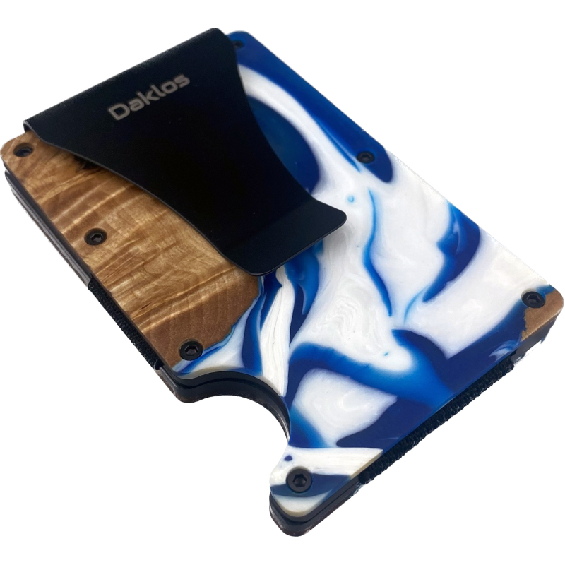 DAKLOS Woodlos bezpečnostní RFID dřevěná mini peněženka s klipem - modrá - 101364