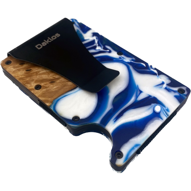 DAKLOS Woodlos bezpečnostní RFID dřevěná mini peněženka s klipem - modrá - 101366