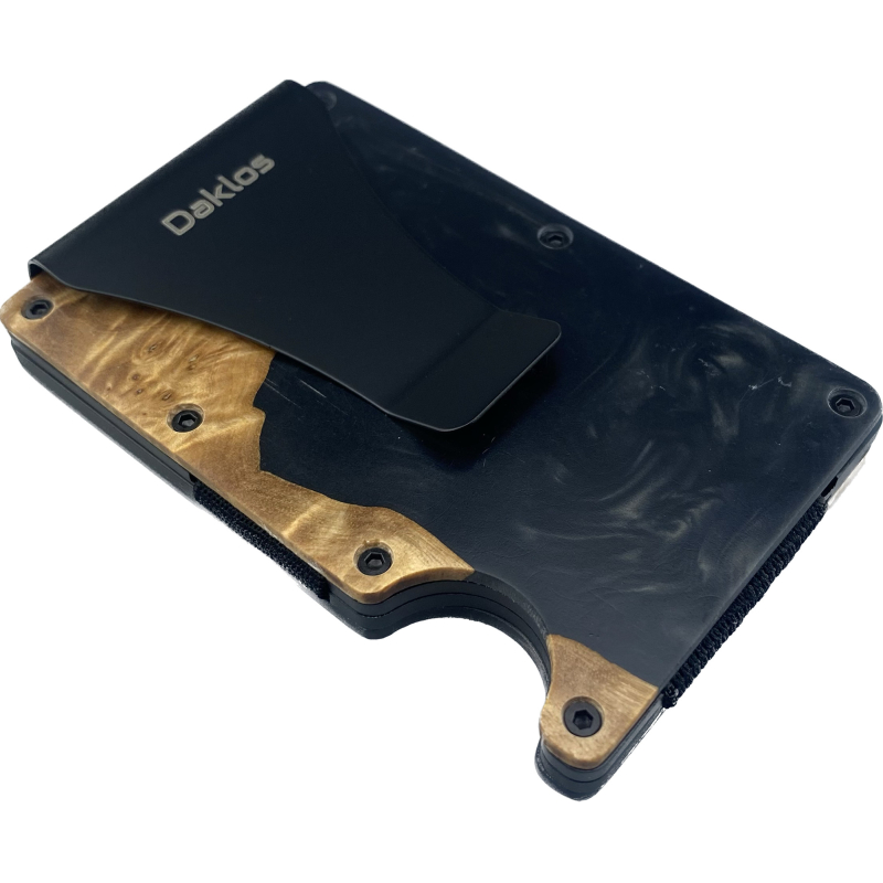 DAKLOS Woodlos bezpečnostní RFID dřevěná mini peněženka s klipem - černá - 101367