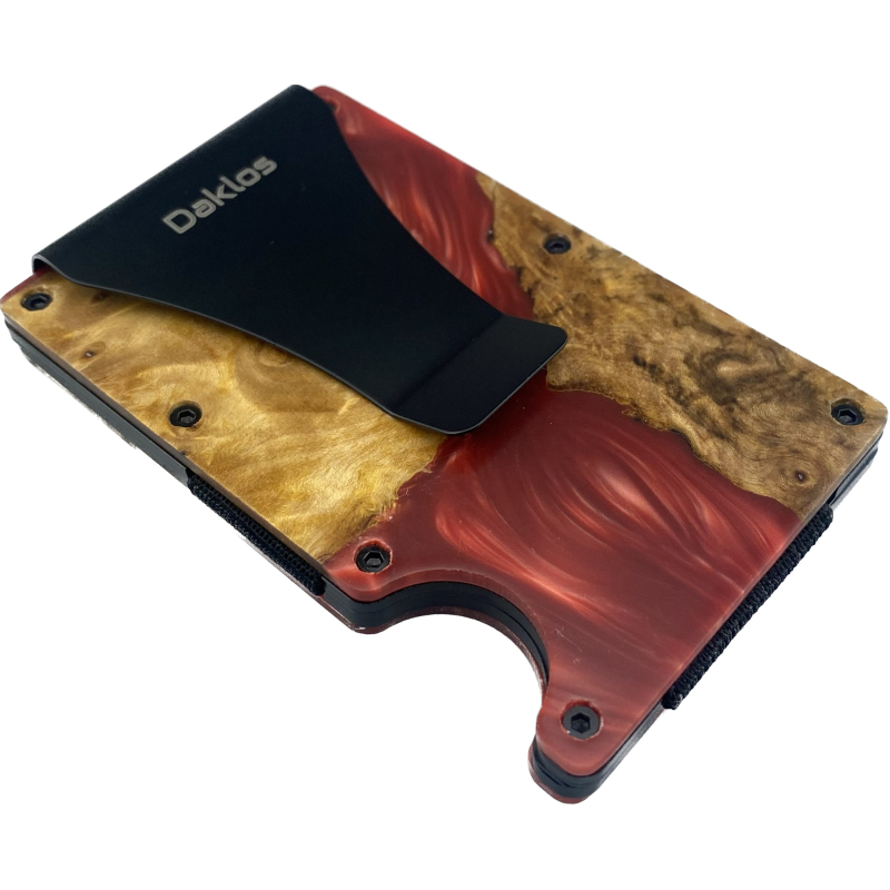 DAKLOS Woodlos bezpečnostní RFID dřevěná mini peněženka s klipem - červená - 101369