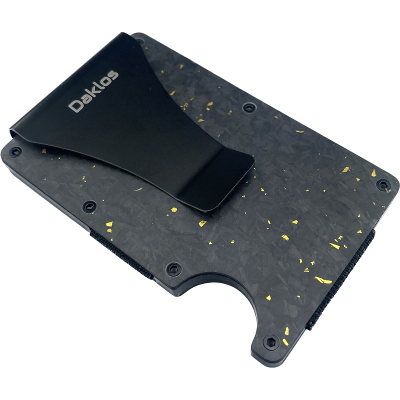 DAKLOS Carbon RFID karbonová mini peněženka s klipem černozlatá