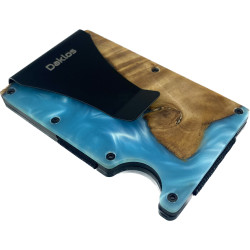 DAKLOS Woodlos bezpečnostní RFID dřevěná mini peněženka s klipem - světle modrá - 101373