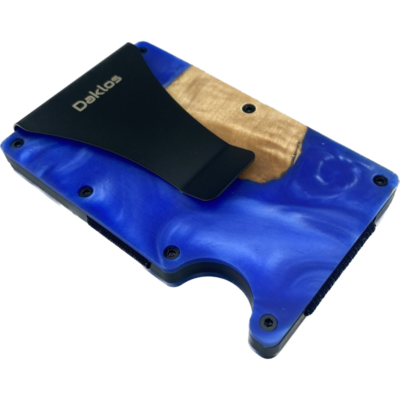DAKLOS Woodlos bezpečnostní RFID dřevěná mini peněženka s klipem - tmavě modrá - 101375