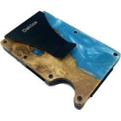 DAKLOS Woodlos bezpečnostní RFID dřevěná mini peněženka s klipem - světle modrá - 101376