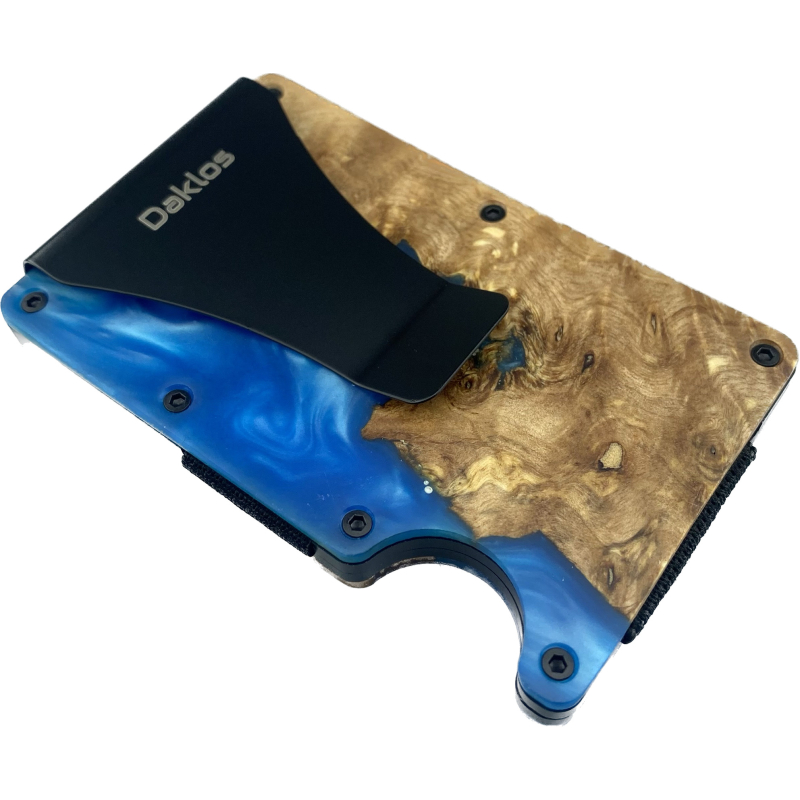 DAKLOS Woodlos bezpečnostní RFID dřevěná mini peněženka s klipem - modrá - 101381
