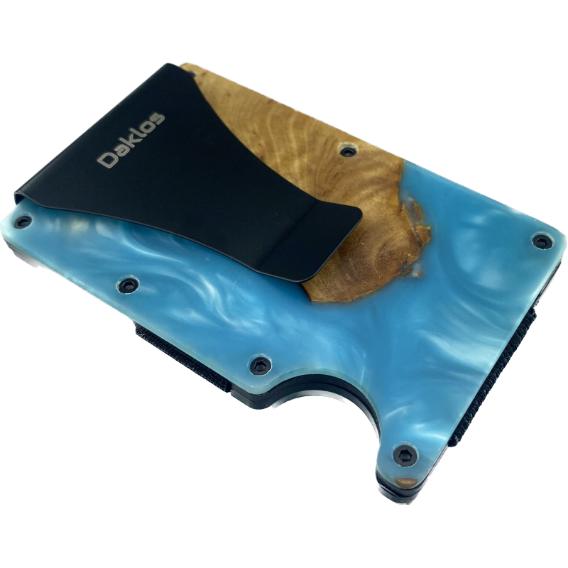 DAKLOS Woodlos bezpečnostní RFID dřevěná mini peněženka s klipem - modrá - 101382