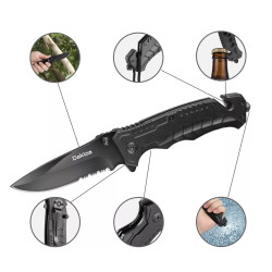 Multifunkční lovecký skládací nůž s řezákem bezpečnostních pásů a rozbíječem skla