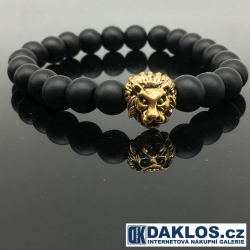 Luxusní náramek s lávovými kameny zlatý lev
