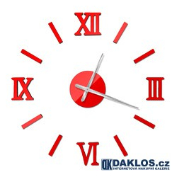 Nalepovací 3D nástěnné analogové hodiny - římské číslice - červené