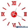 Nalepovací 3D nástěnné analogové hodiny - římské číslice - červené