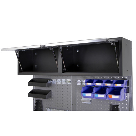 Mobilní pracovní stůl s děrovanou deskou a horními skříňkami - AH1371A