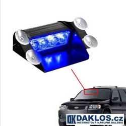 Modrý LED maják / stroboskop / výstražné světlo za čelní sklo - malý
