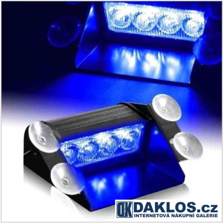 Modrý LED maják / stroboskop / výstražné světlo za čelní sklo - malý