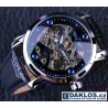 Luxusní černé hodinky WINNER s průhledným strojkem s modrými detaily
