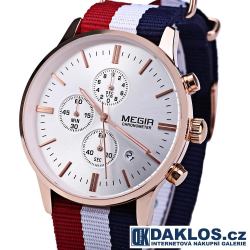 Luxusní hodinky MEGIR ve bílo bronzovém provedení s nylonovým páskem