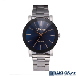 Elegantní náramkové hodinky - modré pozadí s kovovým páskem