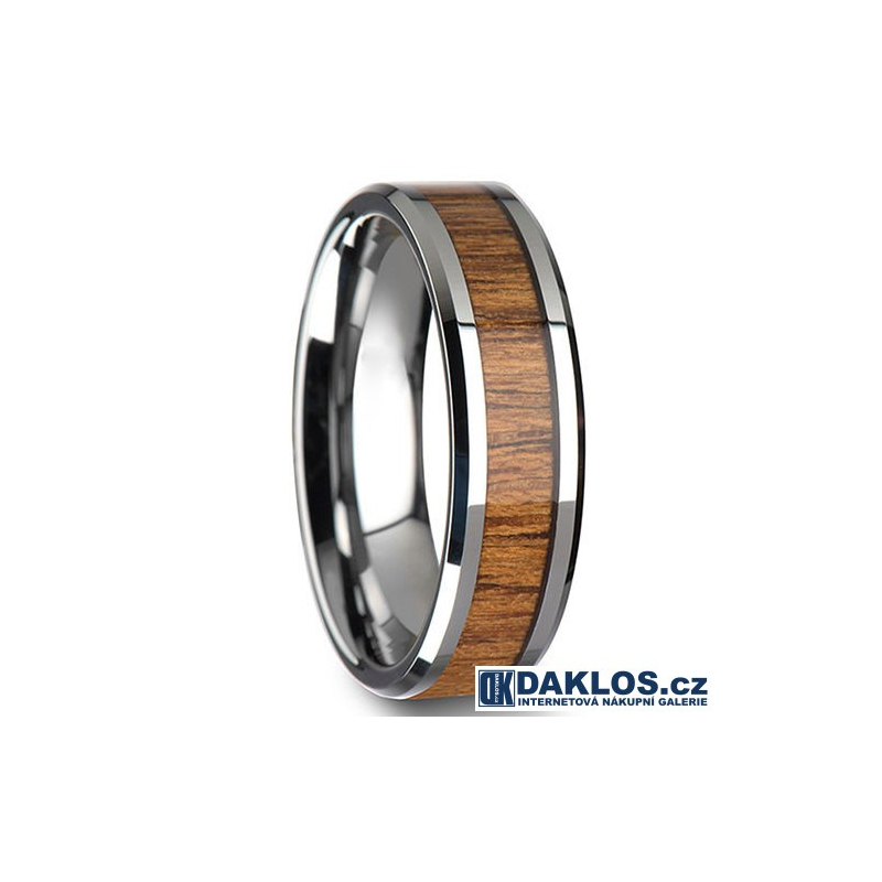 Ocelový prsten z chirurgické nerezové oceli a intarzie z růžového dřeva, Velikost prstenu 16 / 6 / (XS)