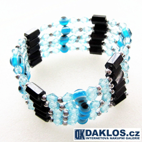 Luxusní magnetický náramek / náhrdelník Hematit - OKO - světle modrý