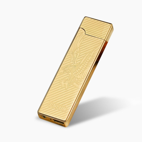 Kovový větruodolný cigaretový nabíjecí elektronický zapalovač - zlatý