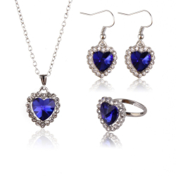 Set náhrdelníku, náušnic a prstenu z filmu TITANIC s modrým krystalem ve tvaru srdce