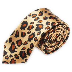 Luxusní úzká kravata - zlatý / hnědý leopard