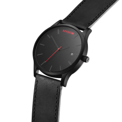 Luxusní pánské hodinky s kalendářem - černé s červenými detaily - černý pásek