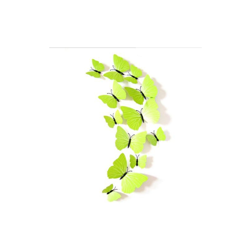 12 kusů - 3D nálepka / samolepka na stěnu - zelení motýli