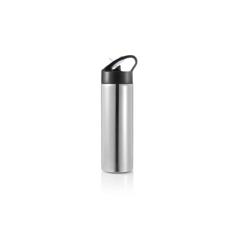 Sportovní láhev s brčkem Sport, 500 ml, XD Design, stříbrná/černá