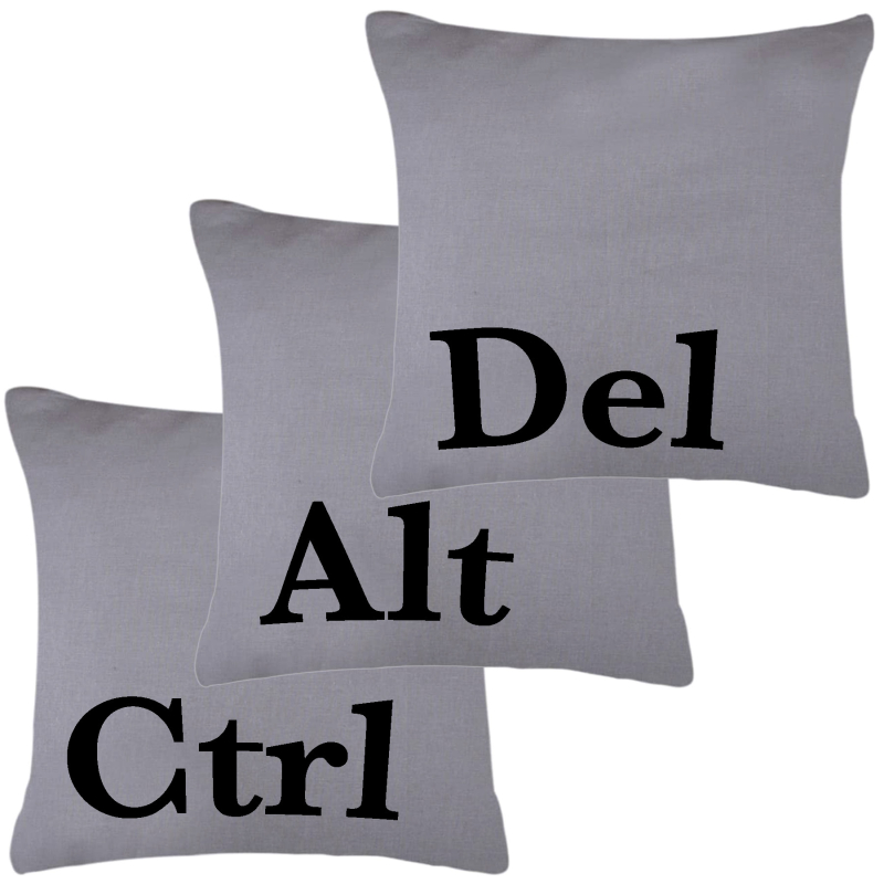 Ctrl Alt Del polštáře - 40 cm x 40 cm - tmavě šedý set 3ks