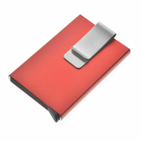 Kovové pouzdro a peněženka na karty a doklady až pro 8 karet se sponou na peníze - Červená