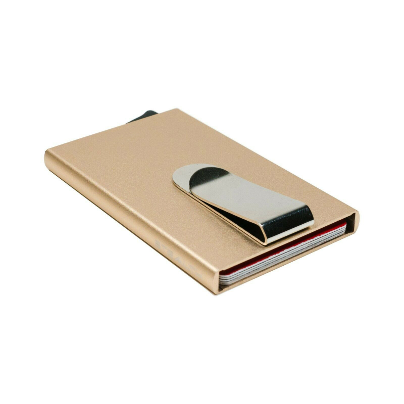 Bezpečnostní RFID kovové pouzdro a peněženka na karty a doklady až pro 8 karet se sponou na peníze - Bronzová