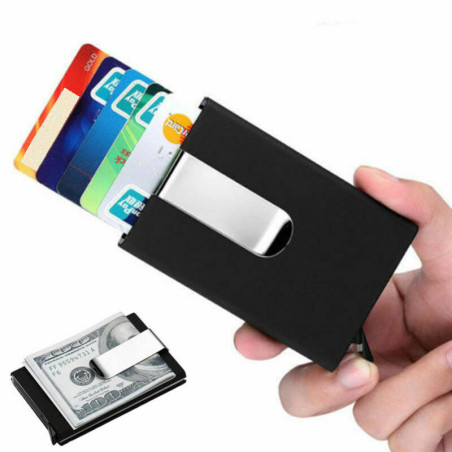 Kovové pouzdro a peněženka na karty a doklady až pro 8 karet se sponou na peníze - Červená