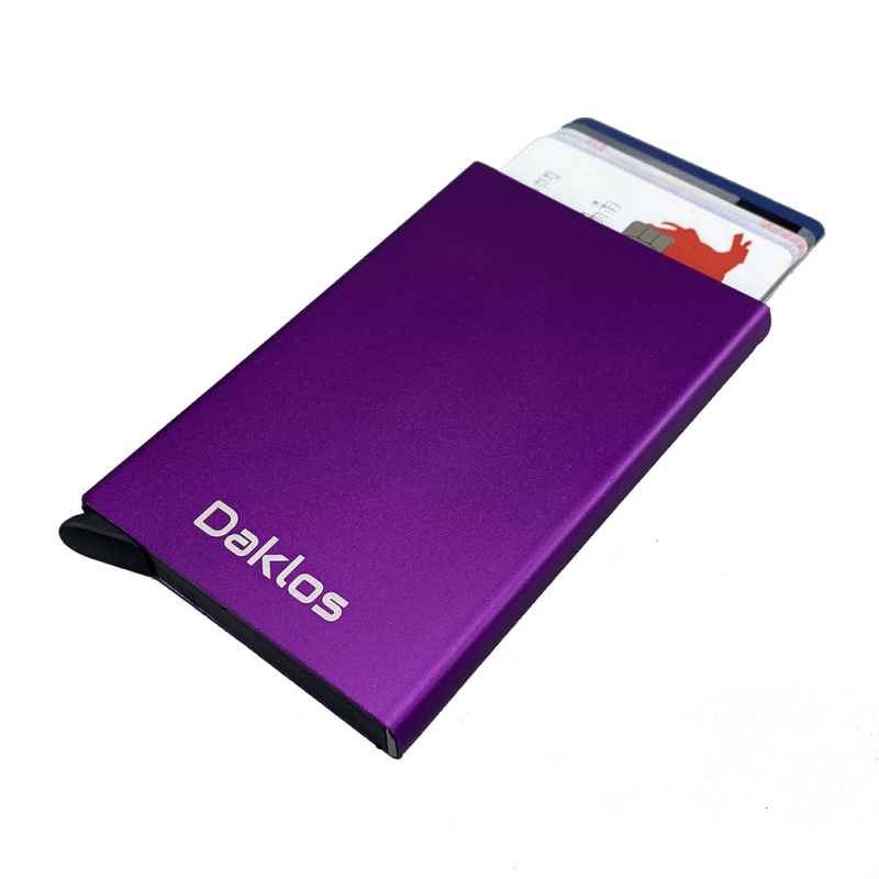 Bezpečnostní RFID kovové pouzdro a peněženka na karty a doklady až pro 8 karet - Fialová