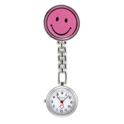 Kovové připínací kapesní hodinky se smajlíkem nejen pro zdravotní sestru - Růžová