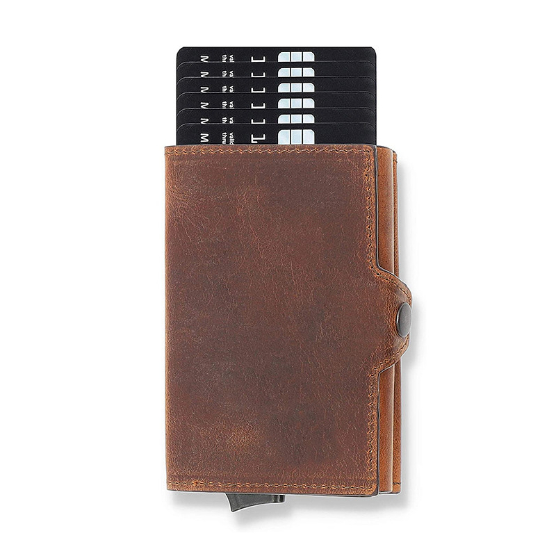 Bezpečnostní RFID peněženka a pouzdro na karty - hnědá pravá kůže