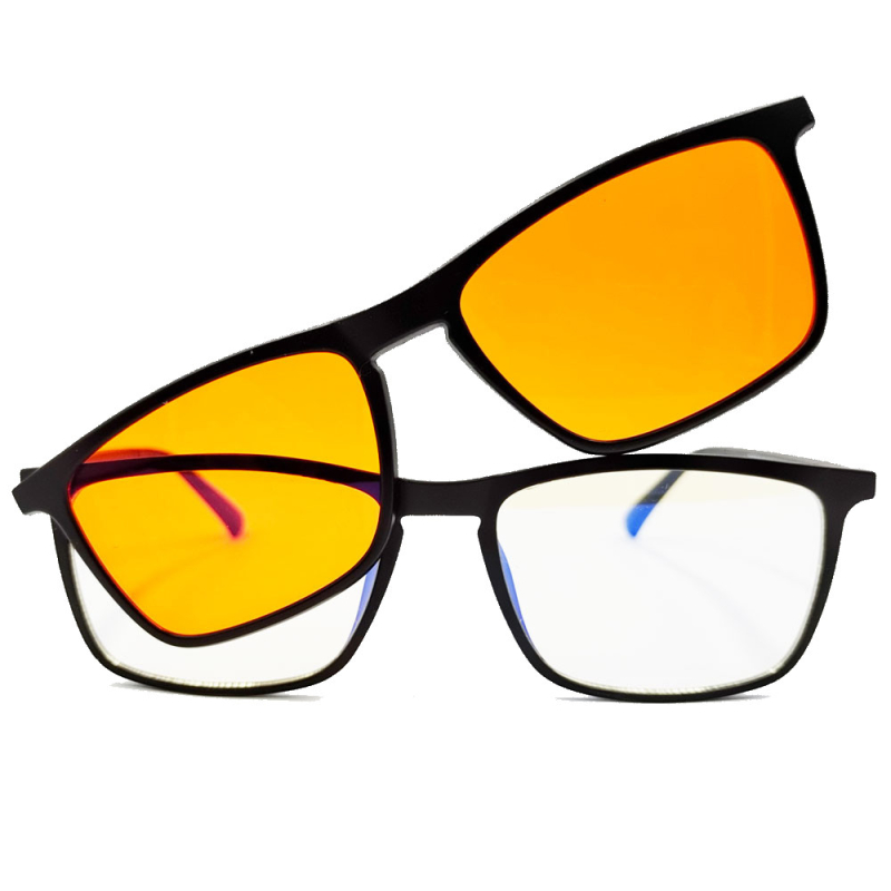 Brýle na počítač 2 v 1 proti 100% modrému světlu, čirá a oranžová skla + zdarma obal a hadřík