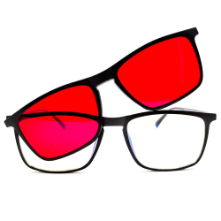 Brýle na počítač 2 v 1 proti 100% modrému světlu, čirá a červená skla + zdarma obal a hadřík